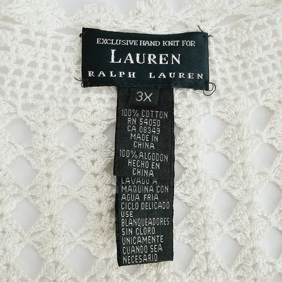 Vintage Lauren Ralph Lauren Hand Knit Crochet Cotton Boho Summer Cardigan 3X - Picture 14 of 15